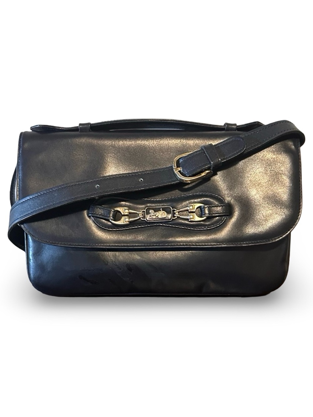Authentic Vintage Celine Black Leather
Horsebit Flap Bag - Accordion Style